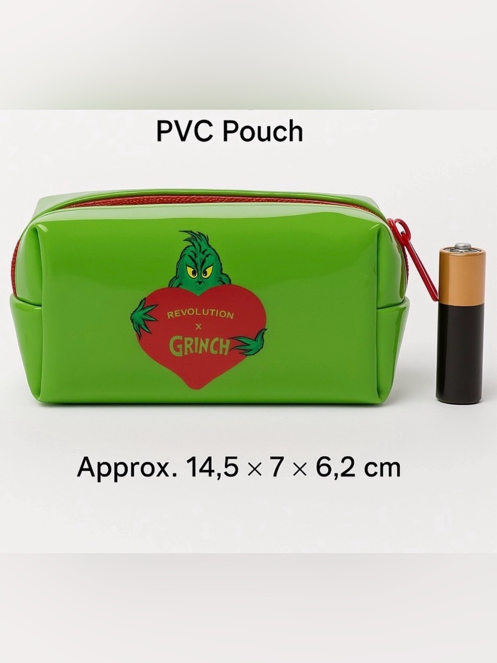 NWT The Grinch x Revolution Beauty MINI Zip PVC Cosmetic Pouch Green